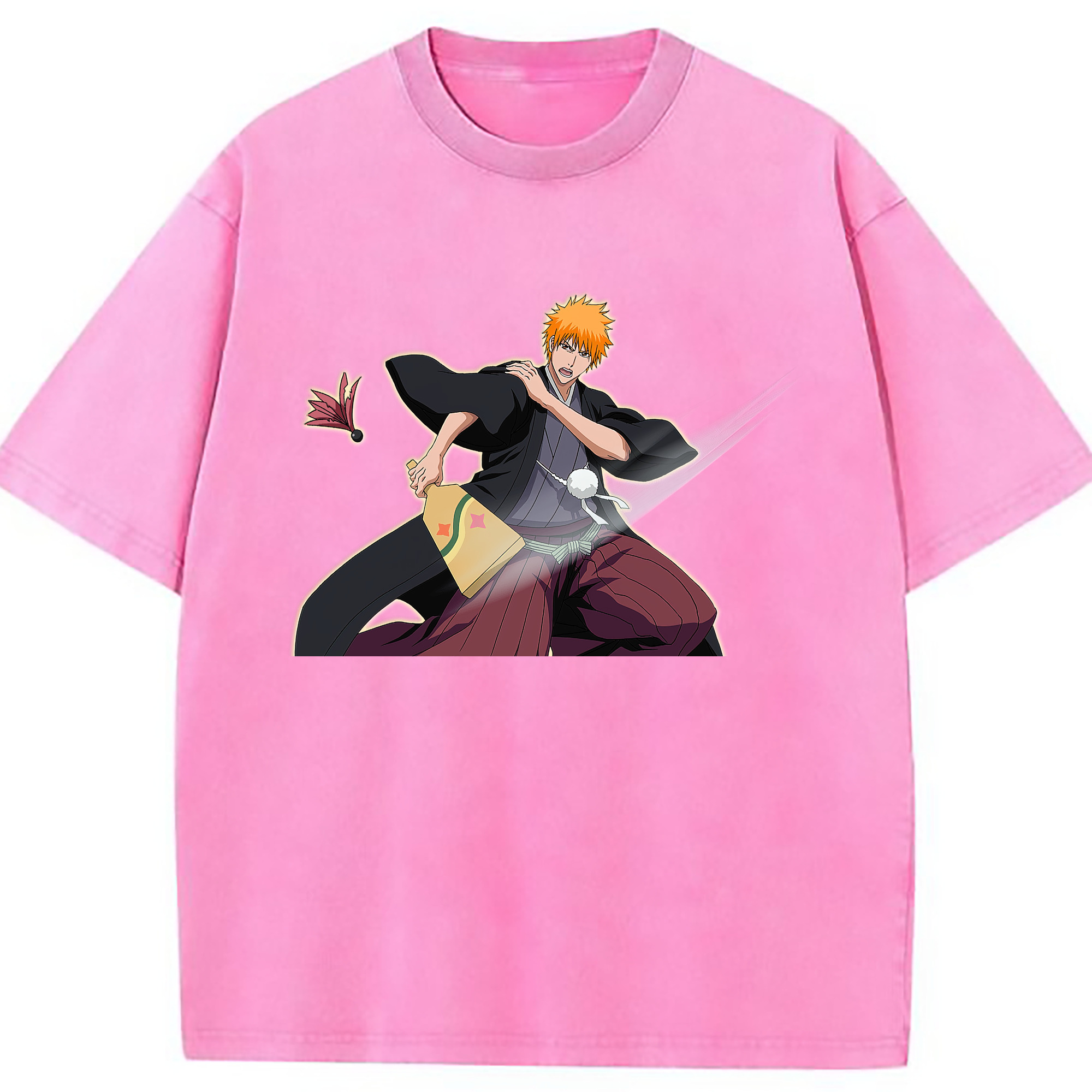 （画像用） ブリーチ 黒崎一護（くろさき いちご）BLEACH Kurosaki Ichigo 綿100% ヴィンテージ風 半袖Tシャツ（フロントプリント）